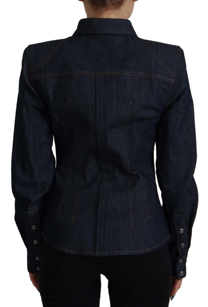 Blue Cotton Denim Long Sleeves Collared Shirt