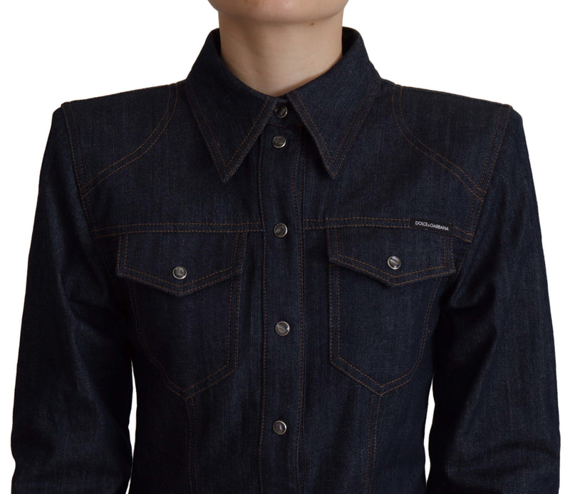 Blue Cotton Denim Long Sleeves Collared Shirt