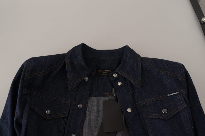 Blue Cotton Denim Long Sleeves Collared Shirt