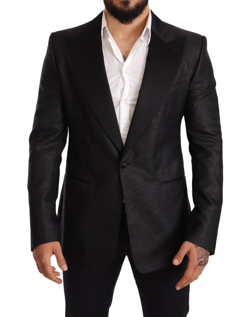 Black Metallic Slim Jacket Tuxedo Blazer