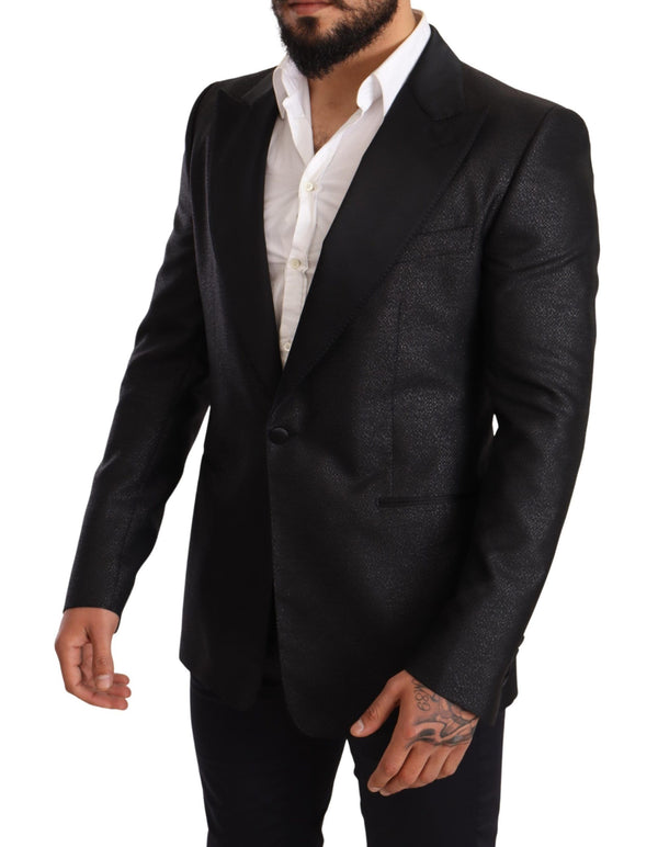 Black Metallic Slim Jacket Tuxedo Blazer