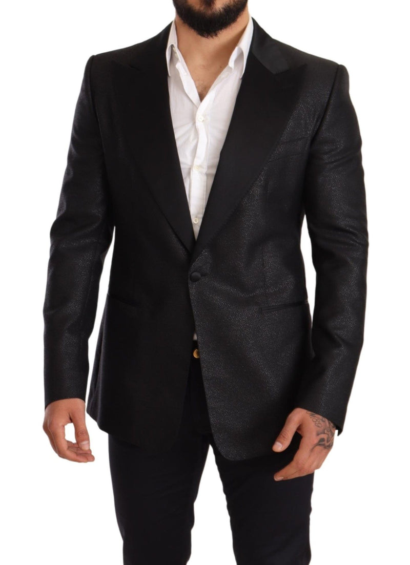 Black Metallic Slim Jacket Tuxedo Blazer