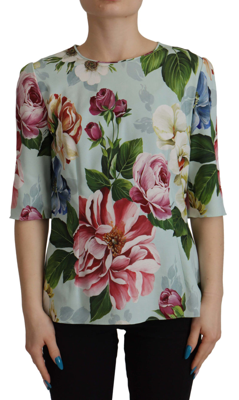 Multicolor Floral Print Round Neck Top Blouse