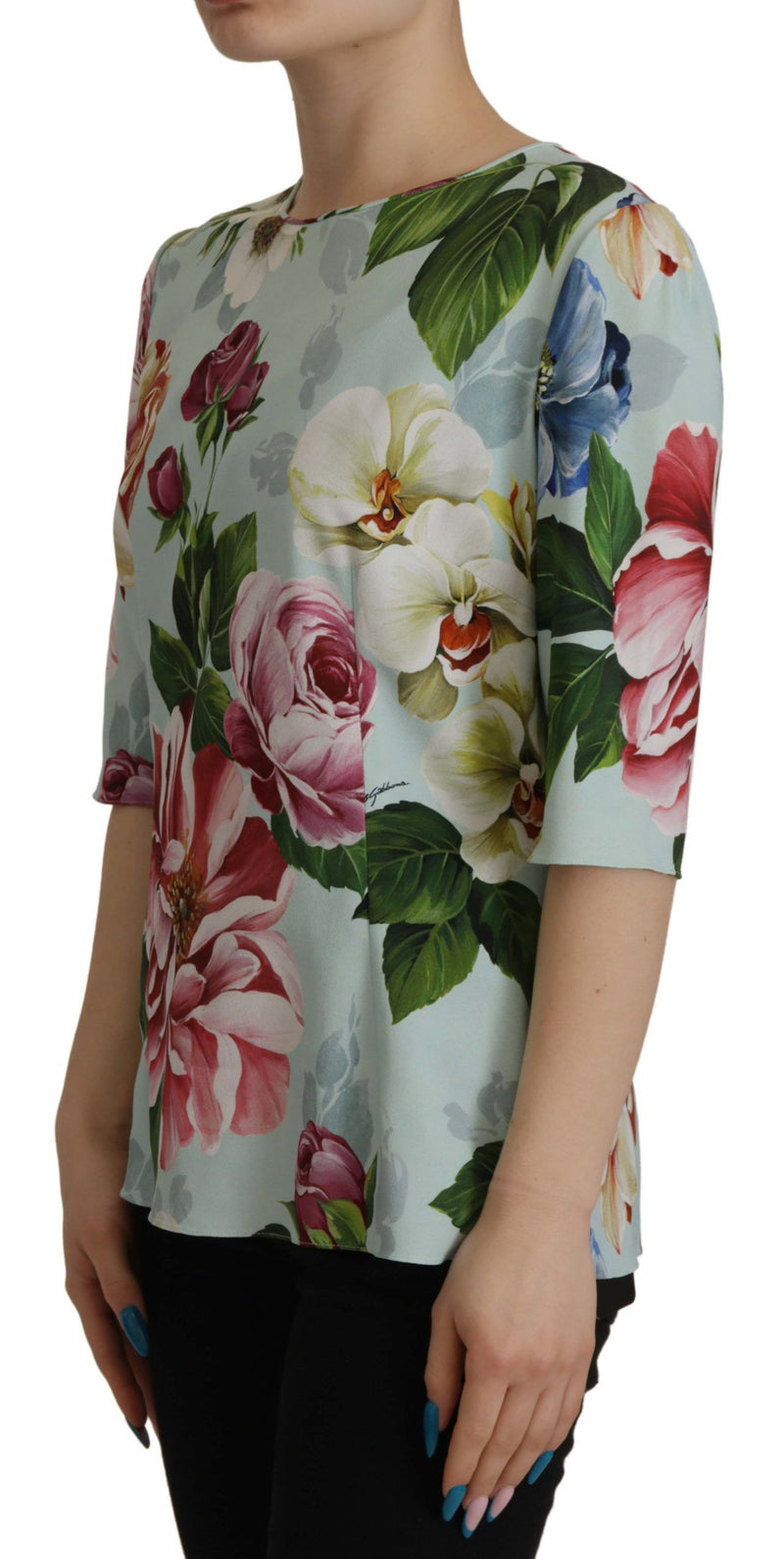 Multicolor Floral Print Round Neck Top Blouse