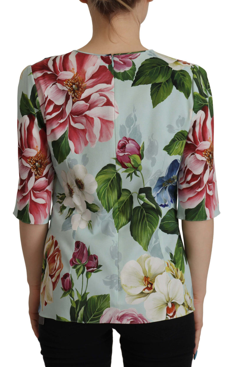 Multicolor Floral Print Round Neck Top Blouse