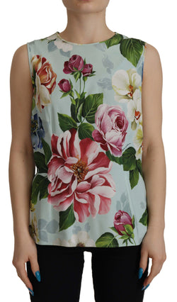 Rose Print Sleeveless Casual Tank Tropical Top