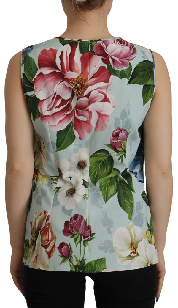 Rose Print Sleeveless Casual Tank Tropical Top