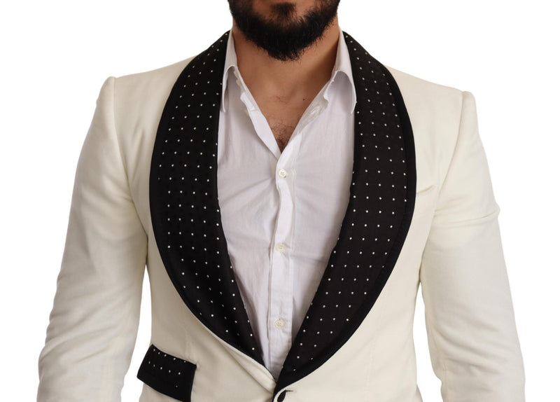 White Black Dotted Velvet Slim Coat Blazer