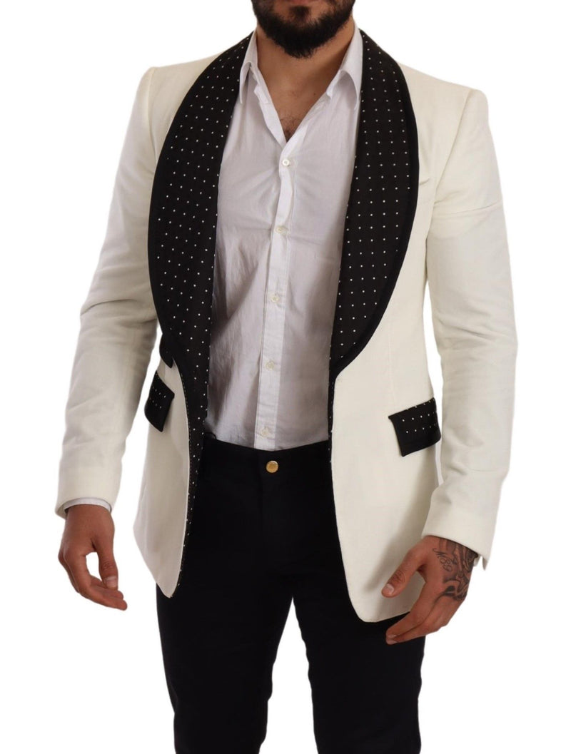 White Black Dotted Velvet Slim Coat Blazer