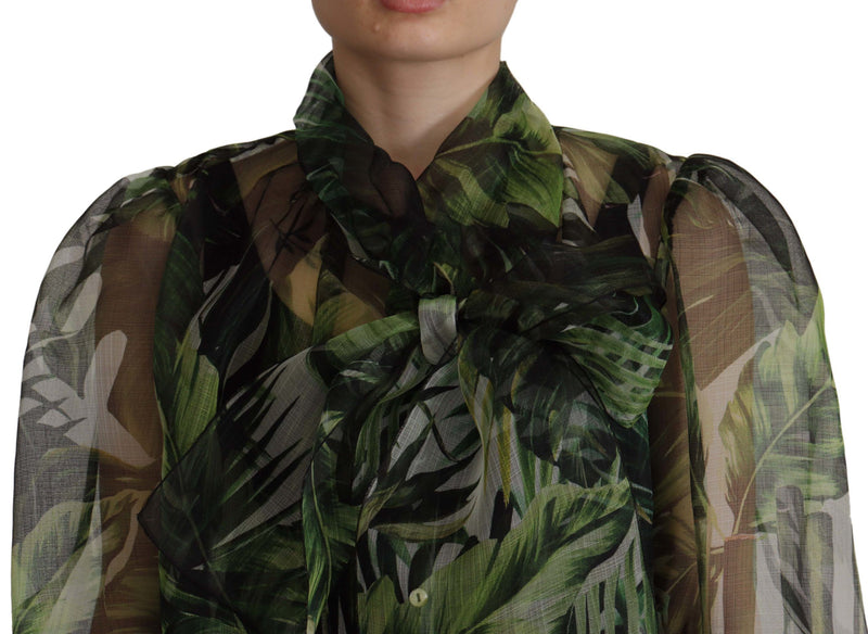 Green Banana Leaf Silk Top Shirt Blouse