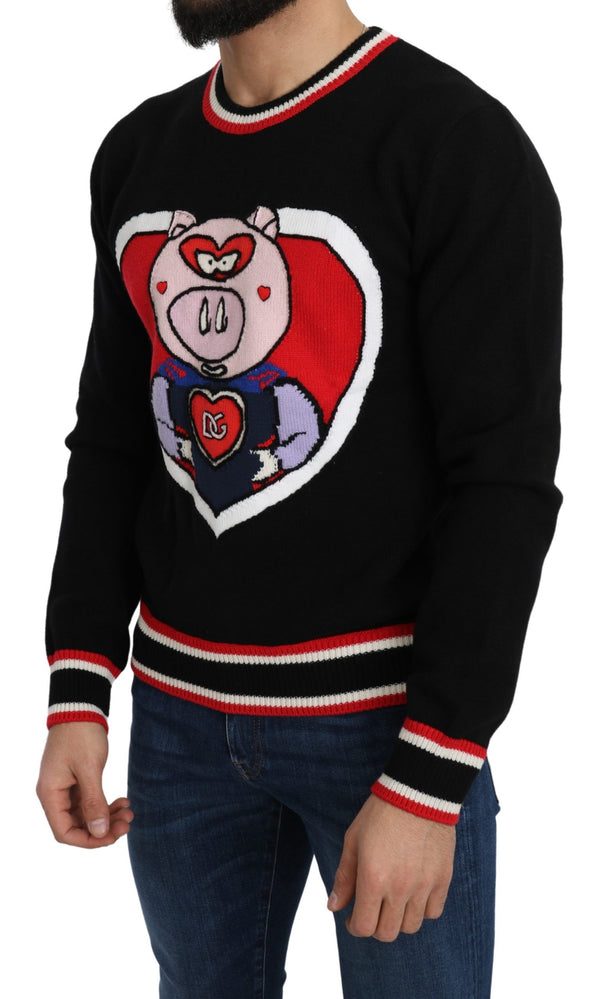 Black Cashmere Pig of the Year Pullover Sweater