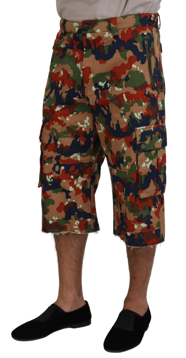 Multicolor Cotton Camouflaged Cargo Shorts