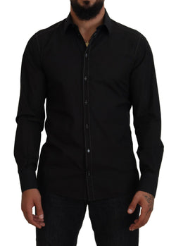 Black Cotton Collared Long Sleeve GOLD Shirt