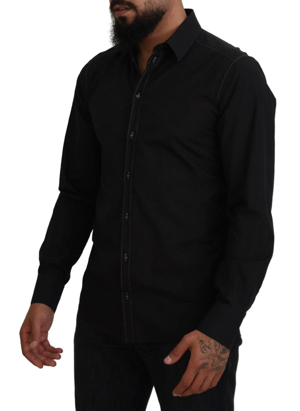 Black Cotton Collared Long Sleeve GOLD Shirt