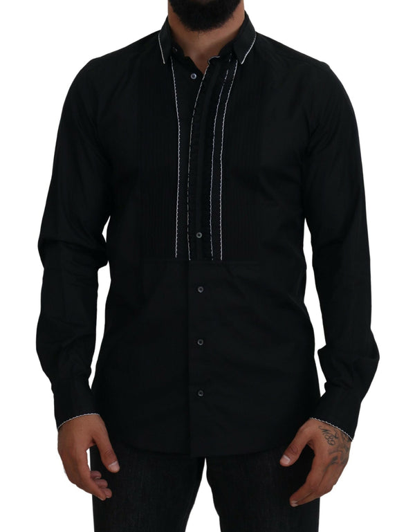 GOLD Black Tuxedo Slim Fit Cotton Shirt