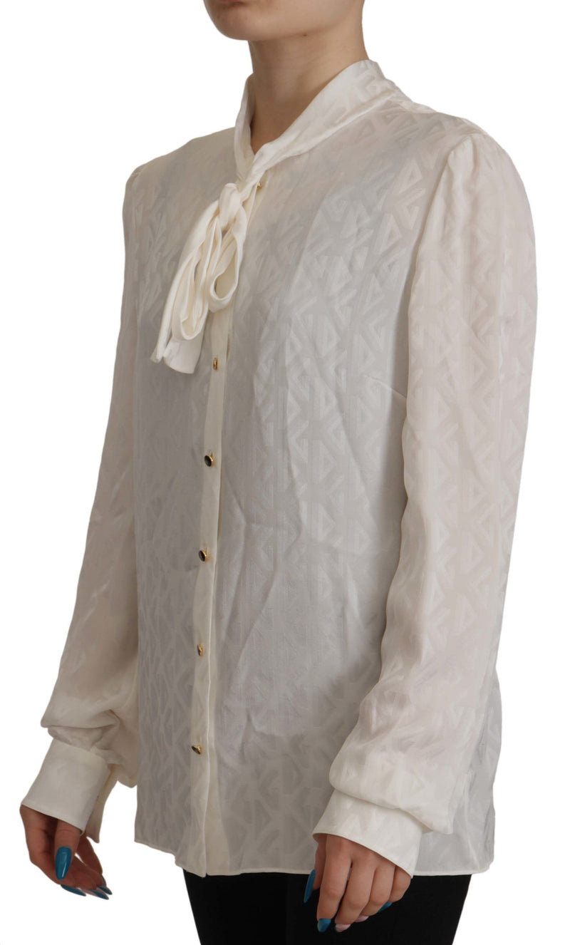 White Long Sleeves Ascot Collar Blouse