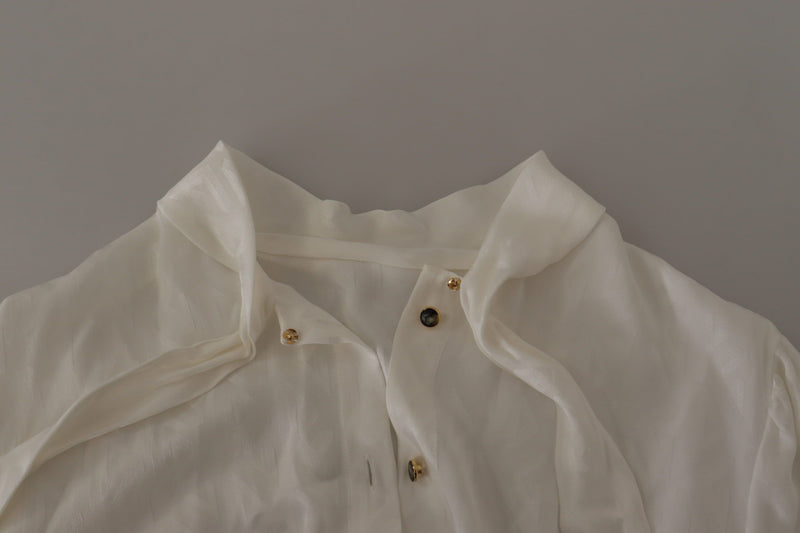 White Long Sleeves Ascot Collar Blouse