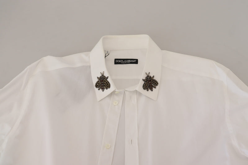 White Bee Embellished Collared Formal Shirt