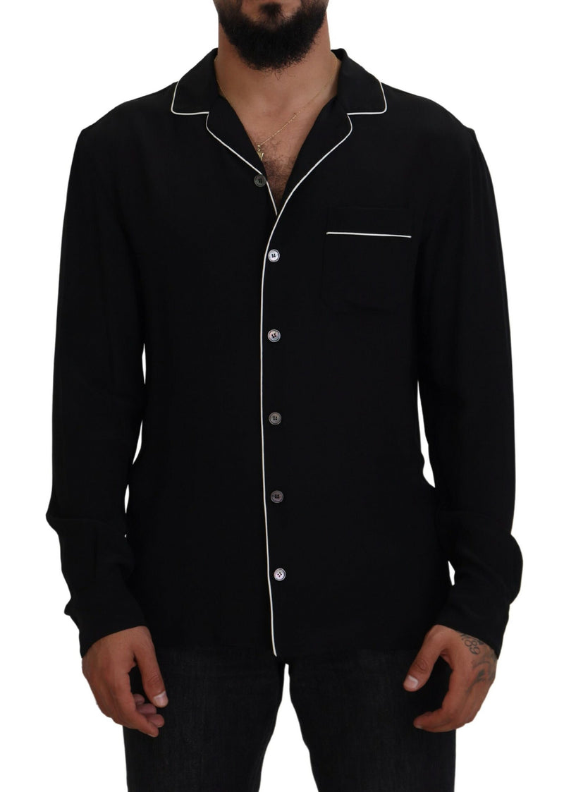 Black Silk Pajama Top Shirt