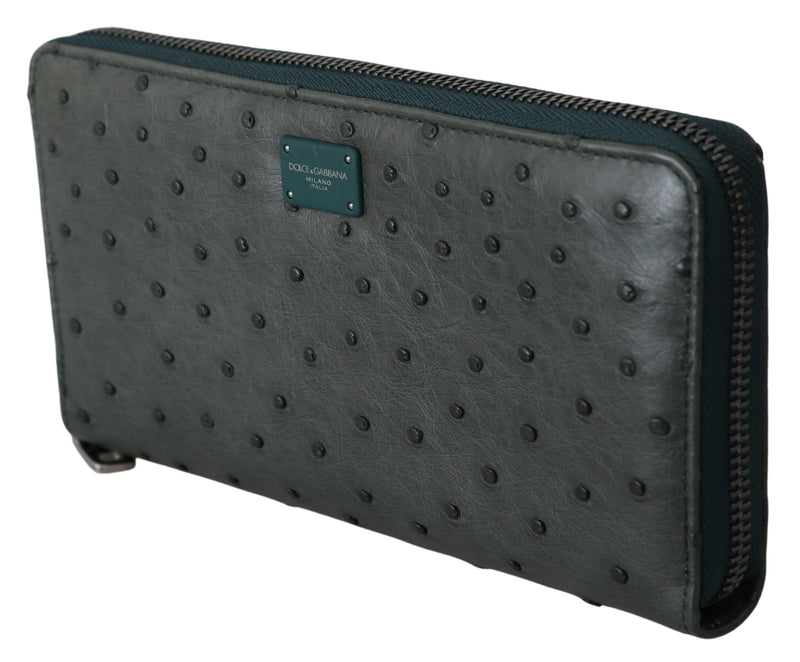 Green Ostrich Leather Continental Mens Clutch Wallet