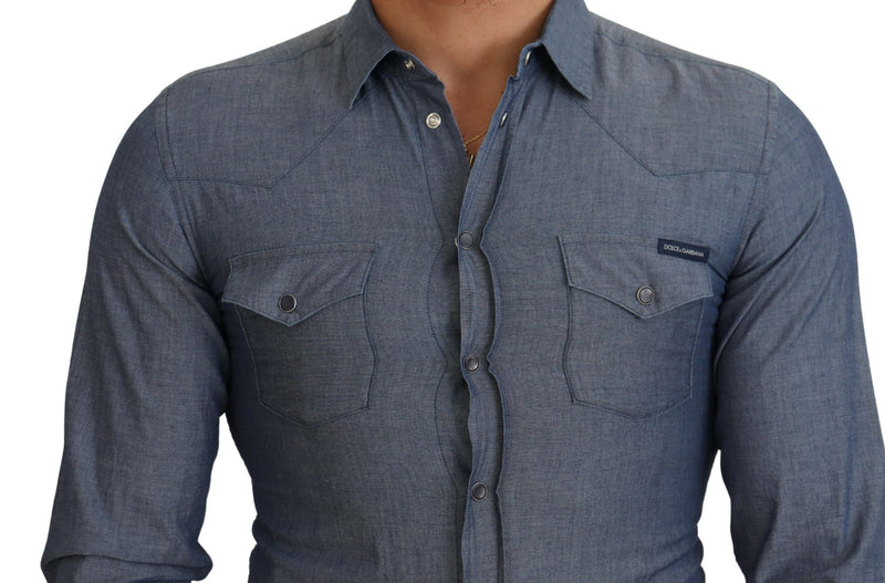 Blue Cotton Collared Long Sleeve Casual Shirt