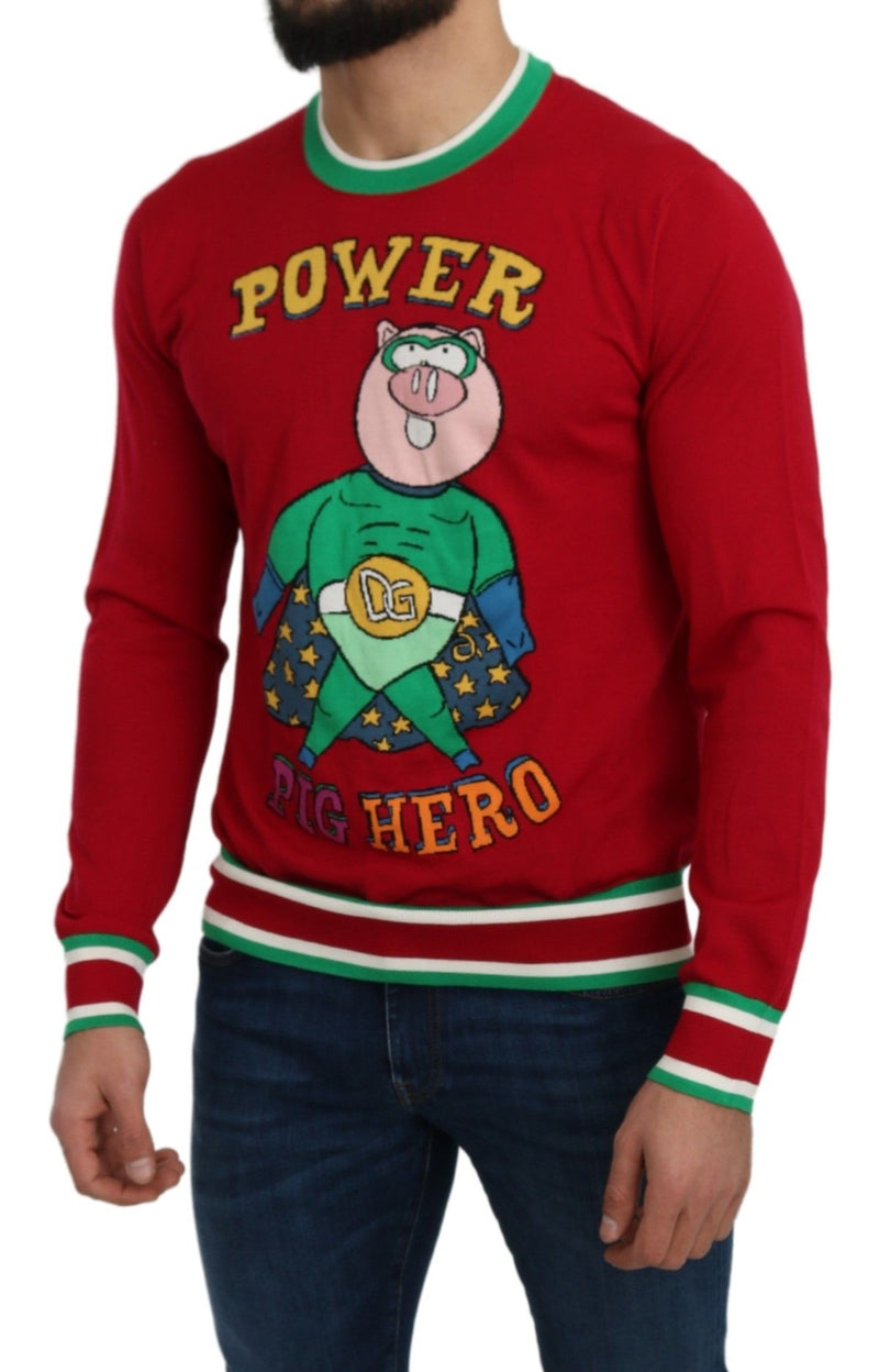 Red Wool Silk Pig of the Year Sweater