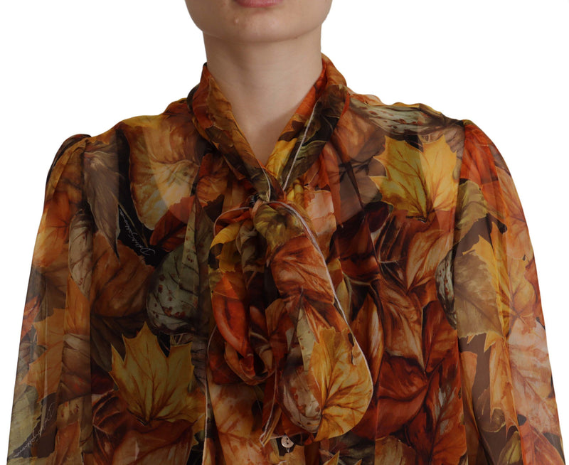 Multicolor Blouse Floral Long Sleeves Ascot Collar Top