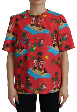 Red #dgfamily Print Cotton T-shirt Blouse