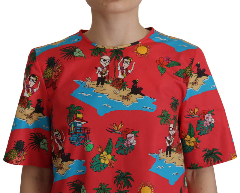 Red #dgfamily Print Cotton T-shirt Blouse