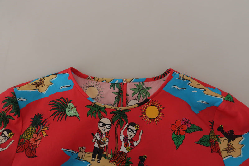 Red #dgfamily Print Cotton T-shirt Blouse