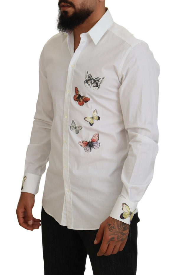 White Cotton Butterfly Print Formal GOLD Shirt