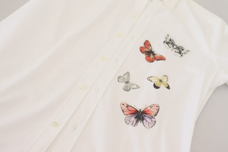 White Cotton Butterfly Print Formal GOLD Shirt