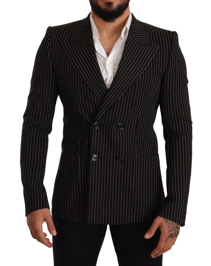 Black White Striped Slim Fit Coat Blazer