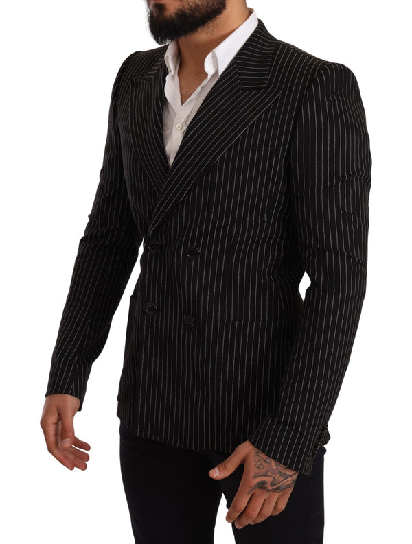 Black White Striped Slim Fit Coat Blazer