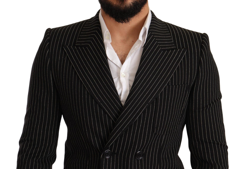 Black White Striped Slim Fit Coat Blazer