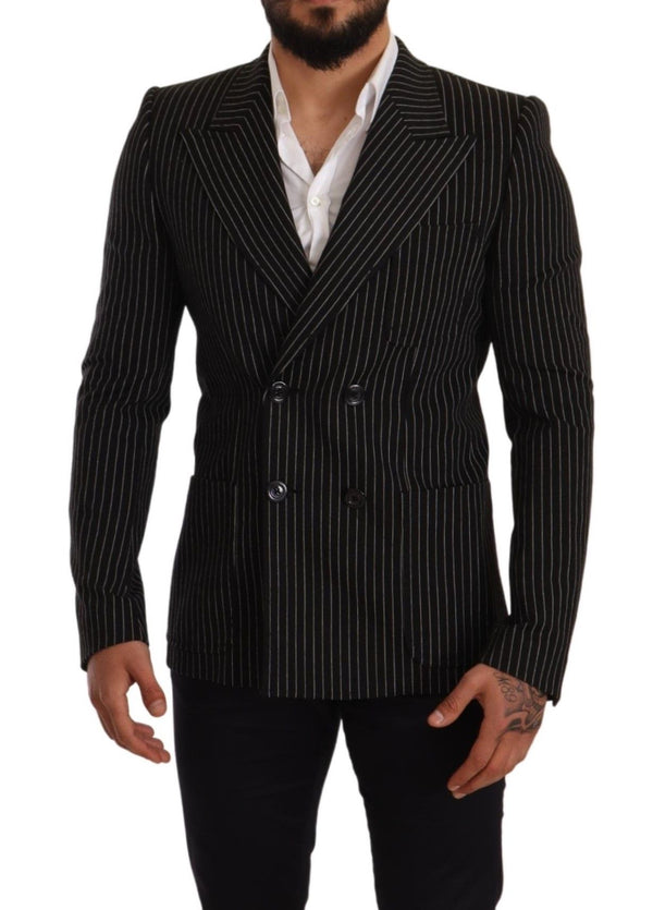 Black White Striped Slim Fit Coat Blazer