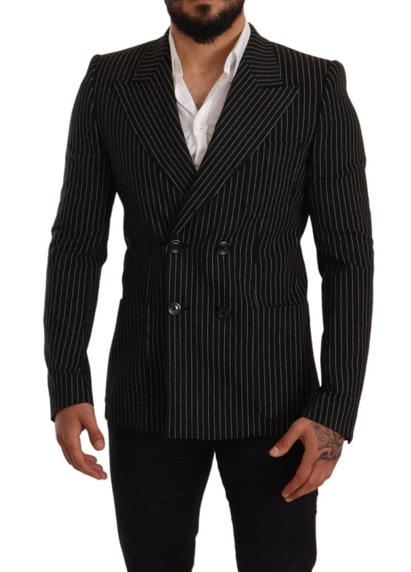 Black White Striped Slim Fit Coat Blazer