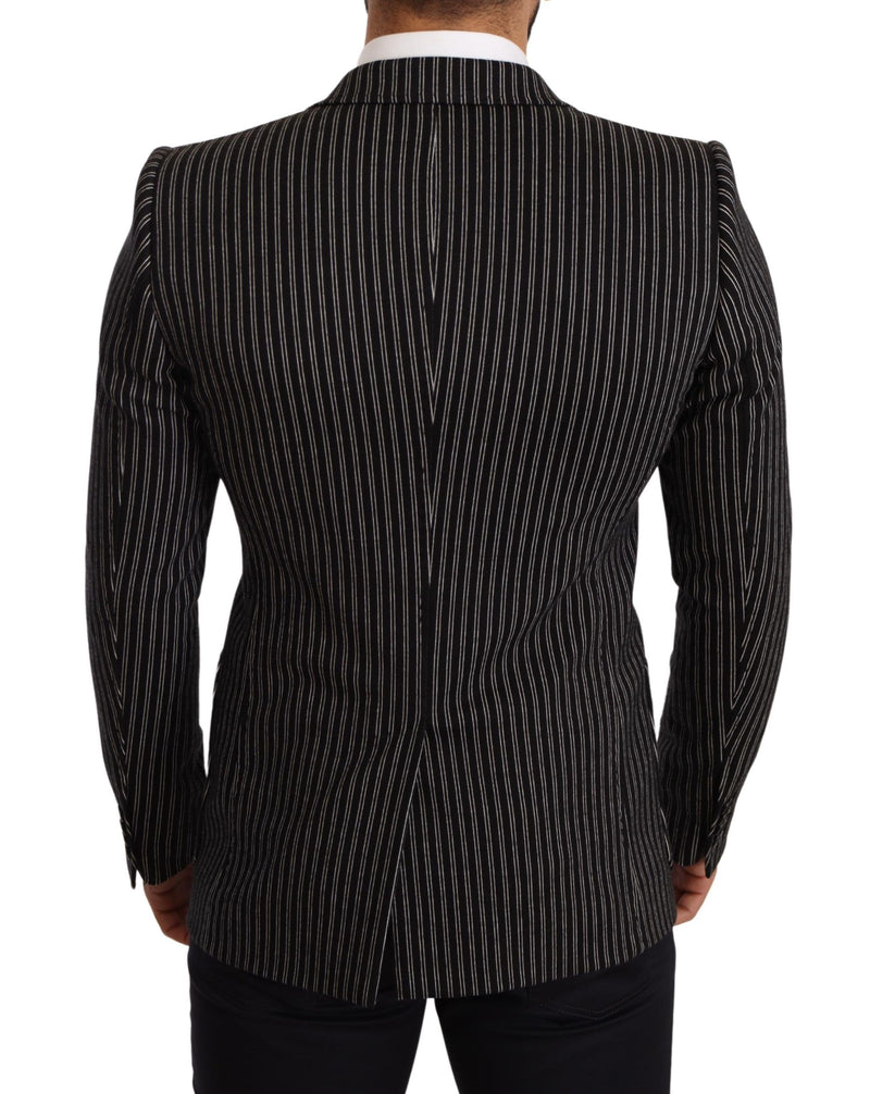 Black Striped Slim Fit Wool Coat Blazer