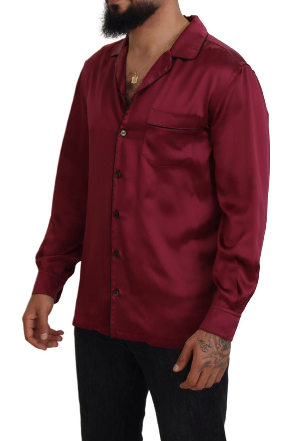 Bordeaux Silk Long Sleeve Men Pajama Top