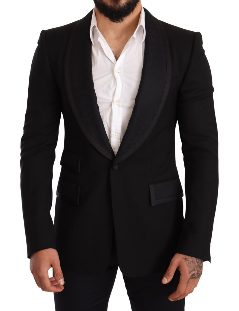 Black Slim Fit Wool Logo Coat Blazer