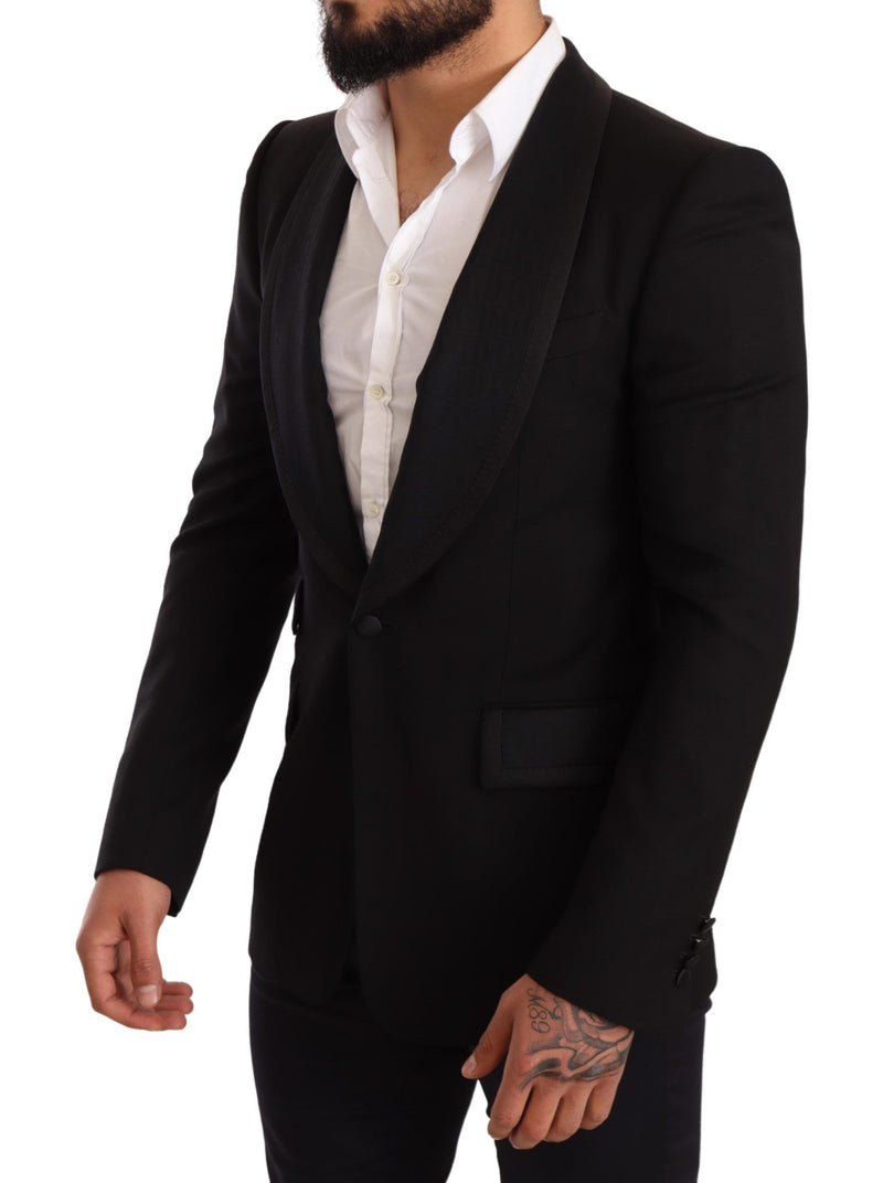 Black Slim Fit Wool Logo Coat Blazer