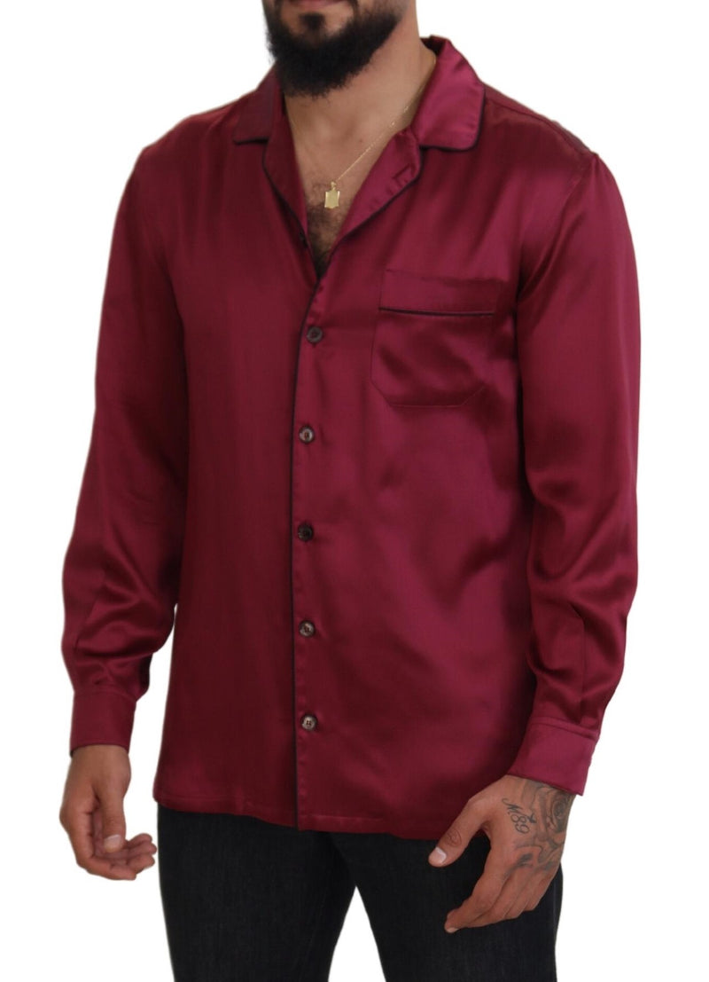 Bordeaux Silk Long Sleeve Men Pajama Top