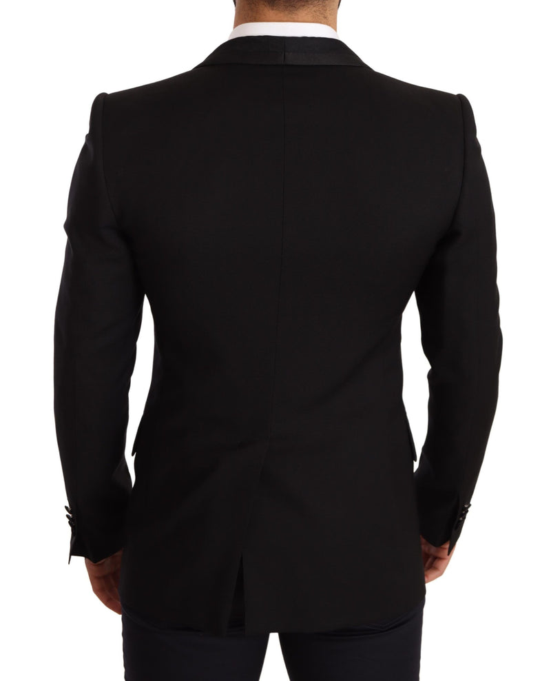 Black Slim Fit Wool Logo Coat Blazer