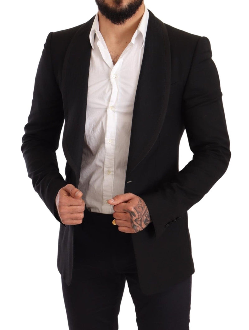 Black Slim Fit Wool Logo Coat Blazer