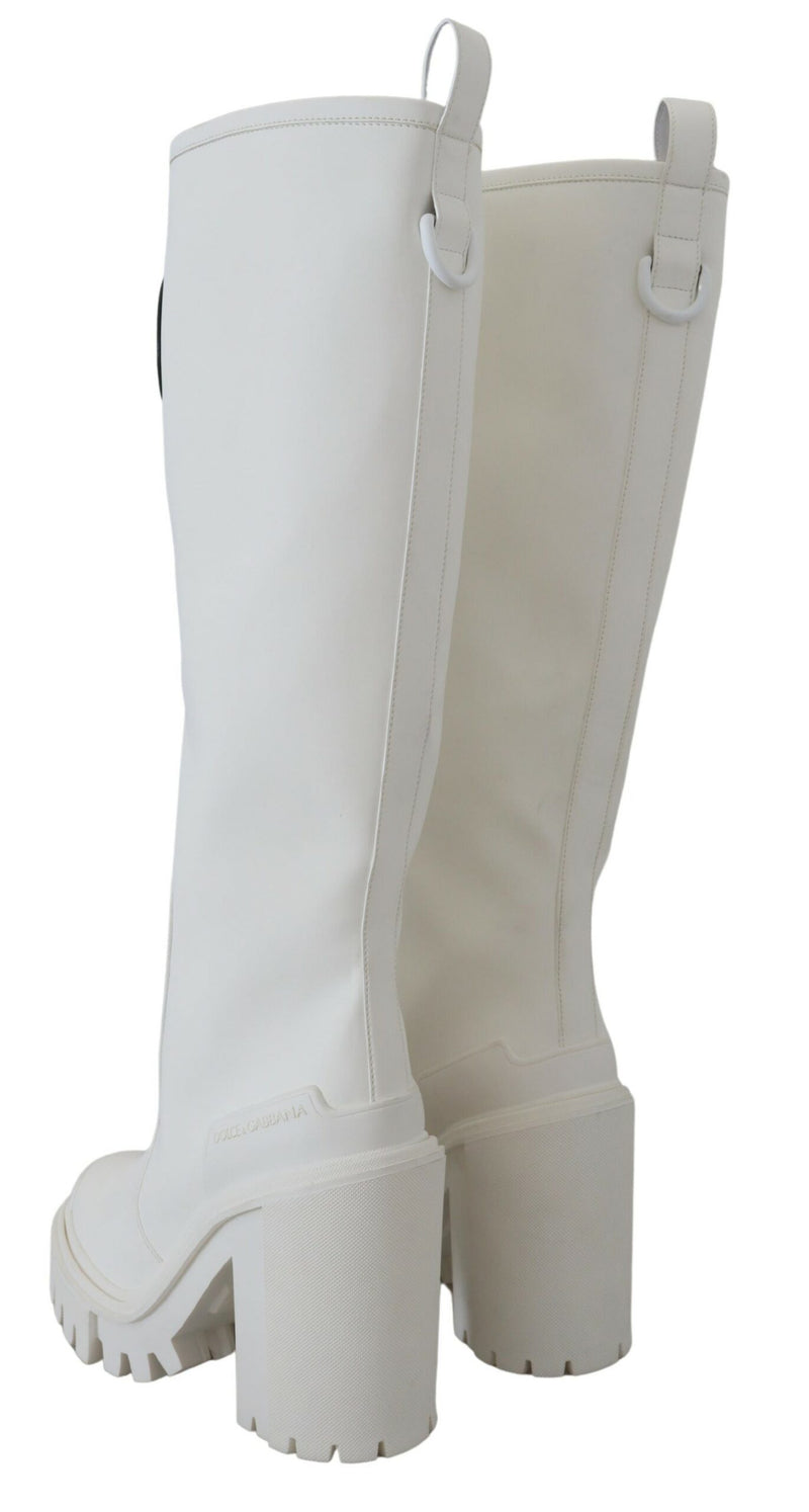 White Rubberized Leather Tall Boots Shoes