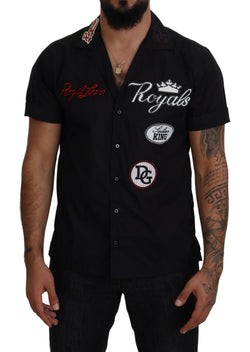 Black Logo Patch Short Sleeves Cotton Shirt