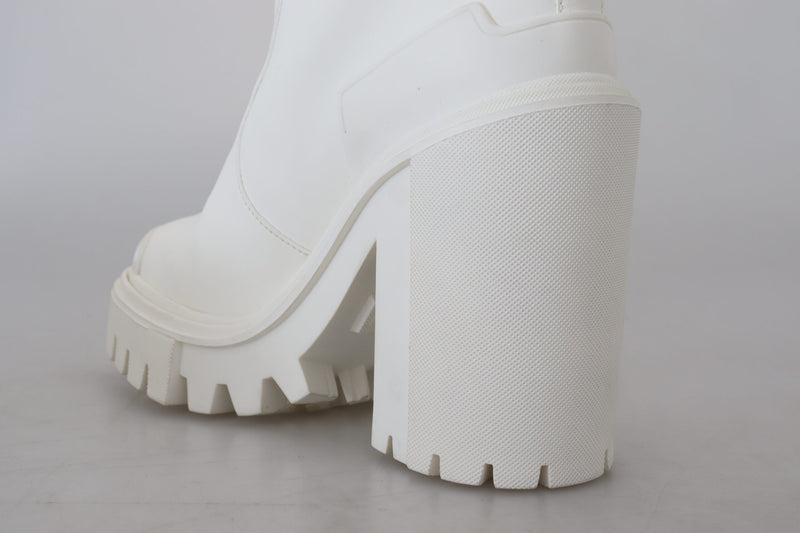 White Rubberized Leather Tall Boots Shoes