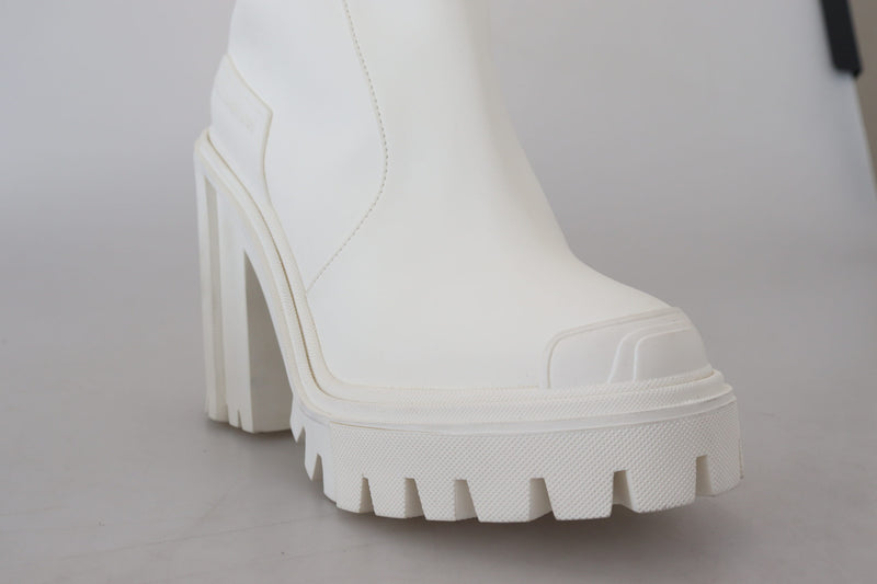 White Rubberized Leather Tall Boots Shoes