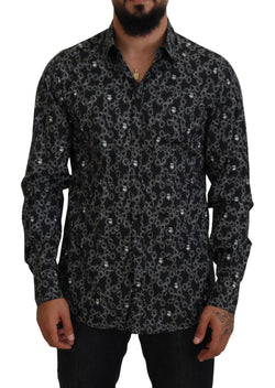 Black Floral Print Long Sleeves GOLD Shirt