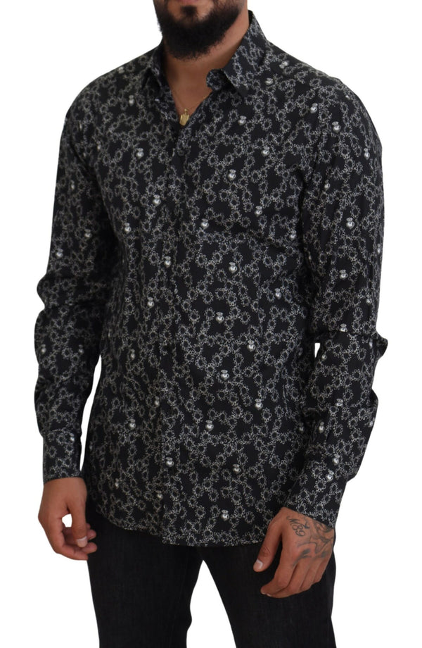 Black Floral Print Long Sleeves GOLD Shirt